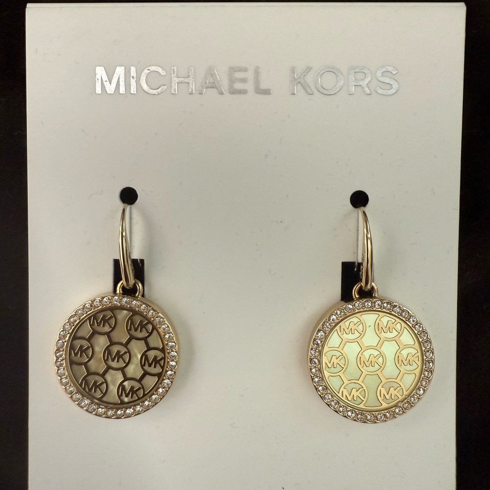 Michael Kors Gold Circular Crystal Dangle Earrings Logo Brand new box dust bag - Picture 3 of 11